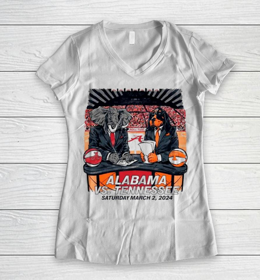 Alabama Crimson Tide Vs Tennessee Volunteers Saturday March 2 2024 Women V-Neck T-Shirt