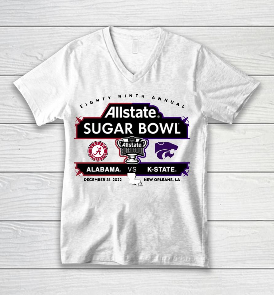 Alabama Vs K-State Allstate Sugar Bowl 89Th Annual Sugar Bowl Matchup Grey Unisex V-Neck T-Shirt