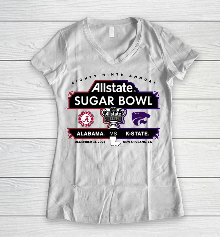 Alabama Vs K-State Allstate Sugar Bowl 89Th Annual Sugar Bowl Matchup Grey Women V-Neck T-Shirt