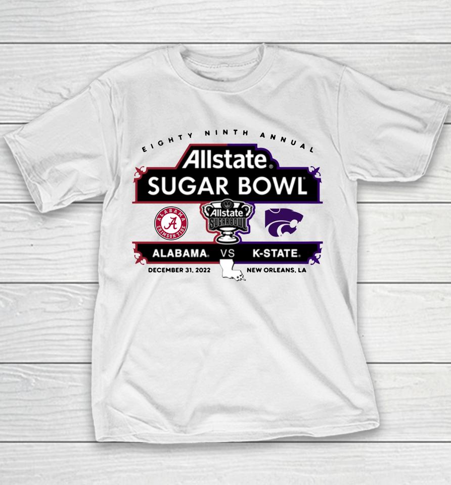 Alabama Vs K-State Allstate Sugar Bowl 89Th Annual Sugar Bowl Matchup Grey Youth T-Shirt