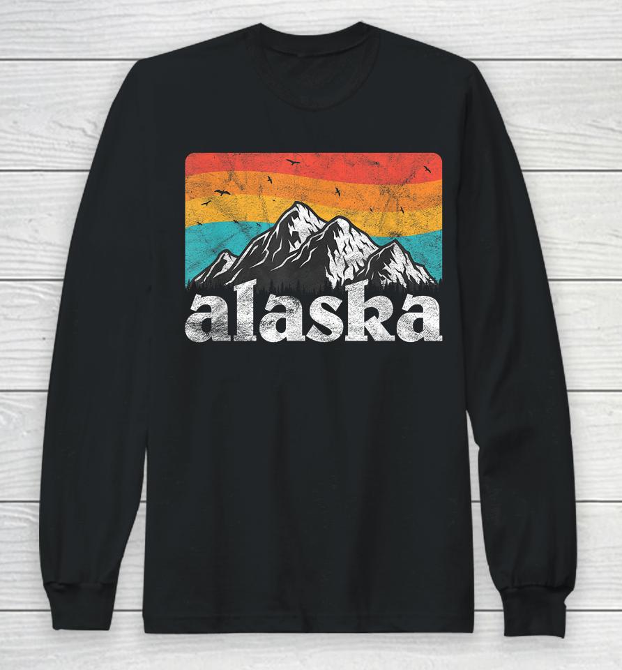 Alaska Ak Retro 70S 80S Mountains Nature Distressed Long Sleeve T-Shirt