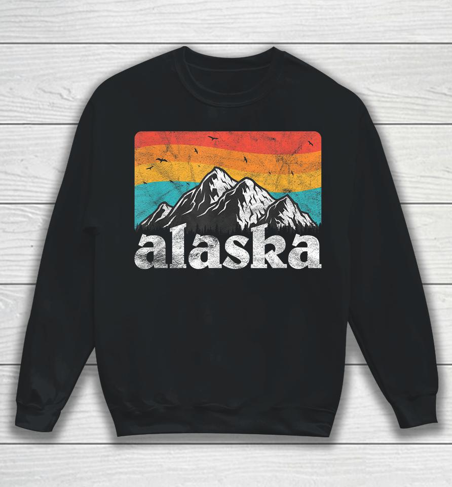 Alaska Ak Retro 70S 80S Mountains Nature Distressed Sweatshirt