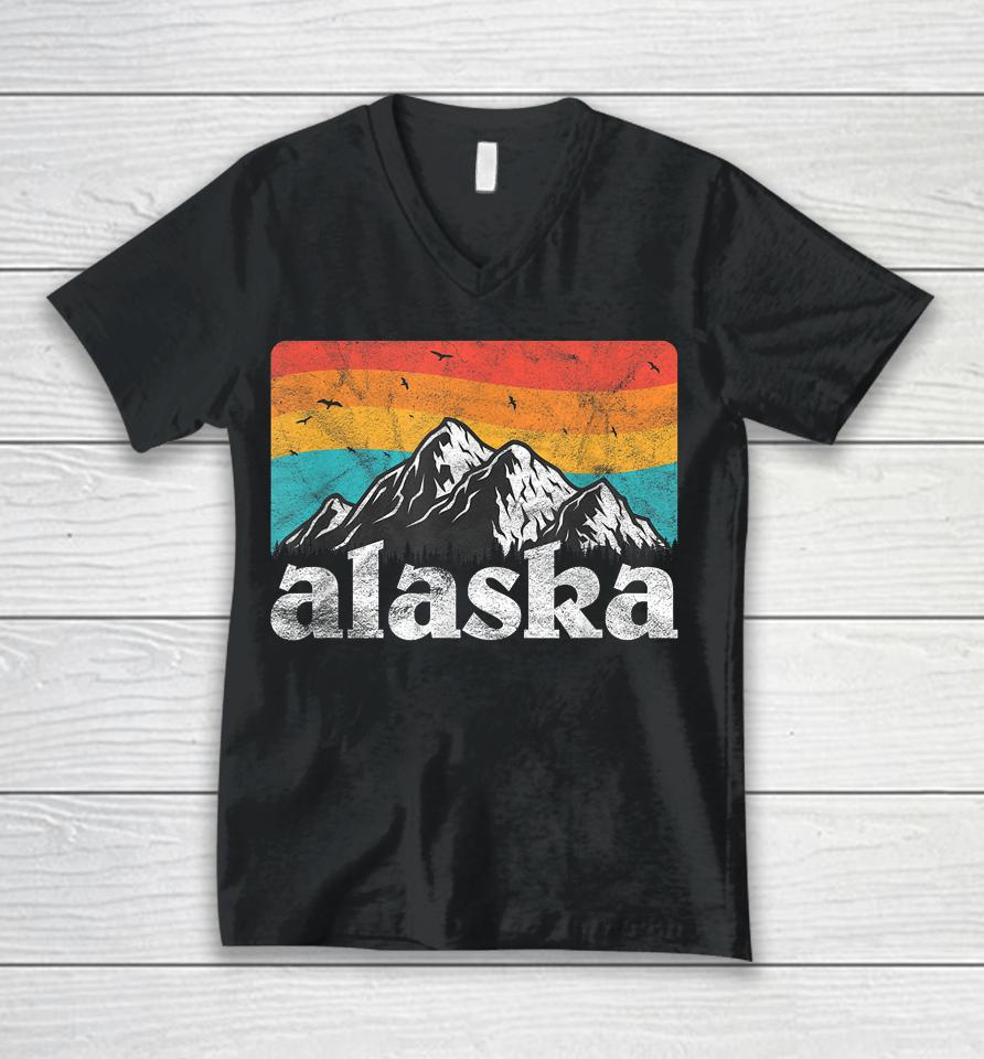 Alaska Ak Retro 70S 80S Mountains Nature Distressed Unisex V-Neck T-Shirt