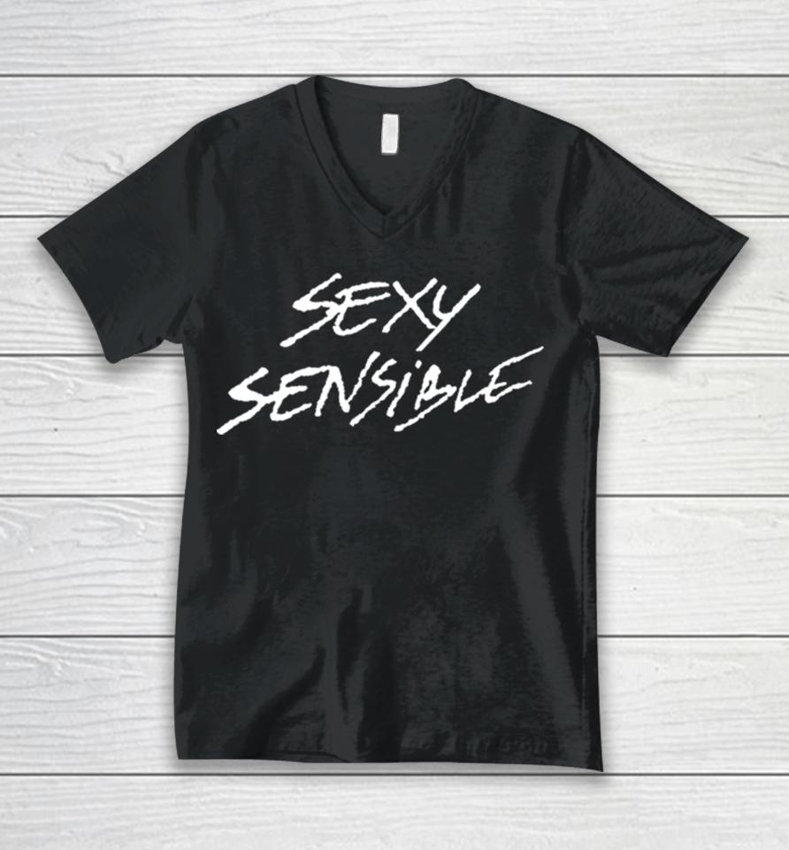 Alexia Wearing Sexy Sensible Unisex V-Neck T-Shirt