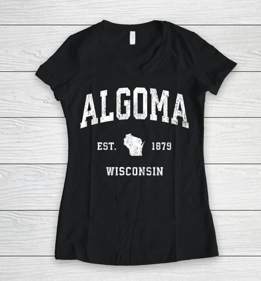 Algoma Wisconsin Wi Vintage Athletic Sports Design Women V-Neck T-Shirt