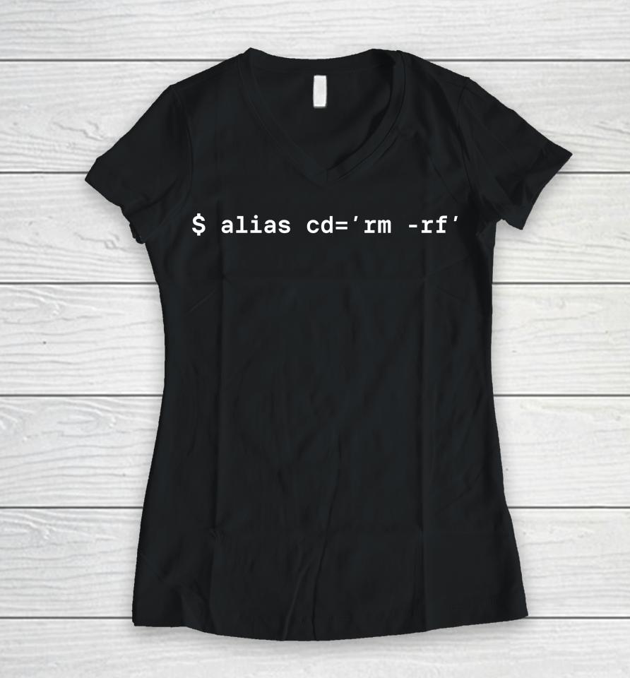 $ Alias Cd=Rm-Rf Women V-Neck T-Shirt