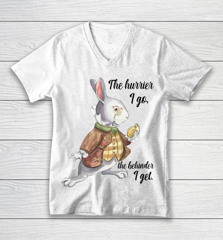 Alice In Wonderland White Rabbit Late The Hurrier I Go Unisex V-Neck T-Shirt