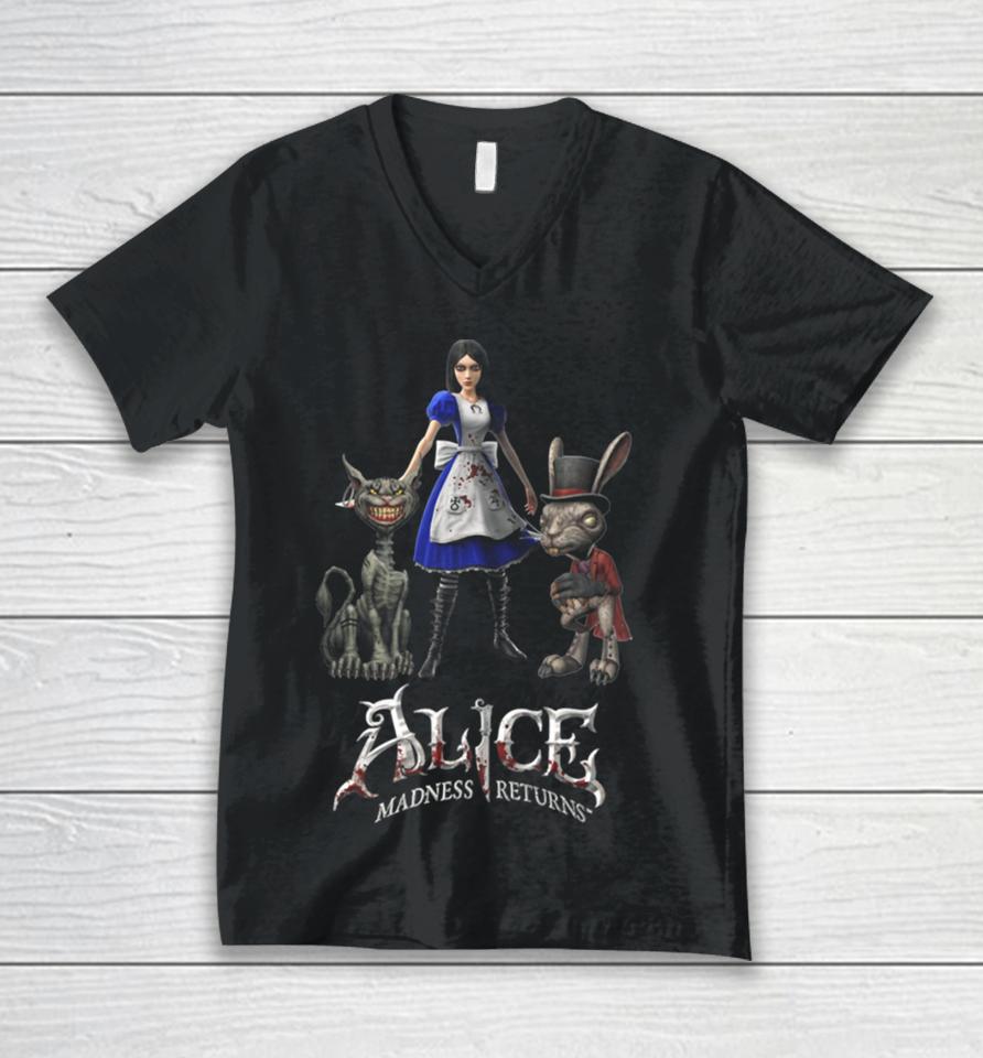 Alice Madness Returns Alice Liddell Cheshire Cat White Rabbit Unisex V-Neck T-Shirt