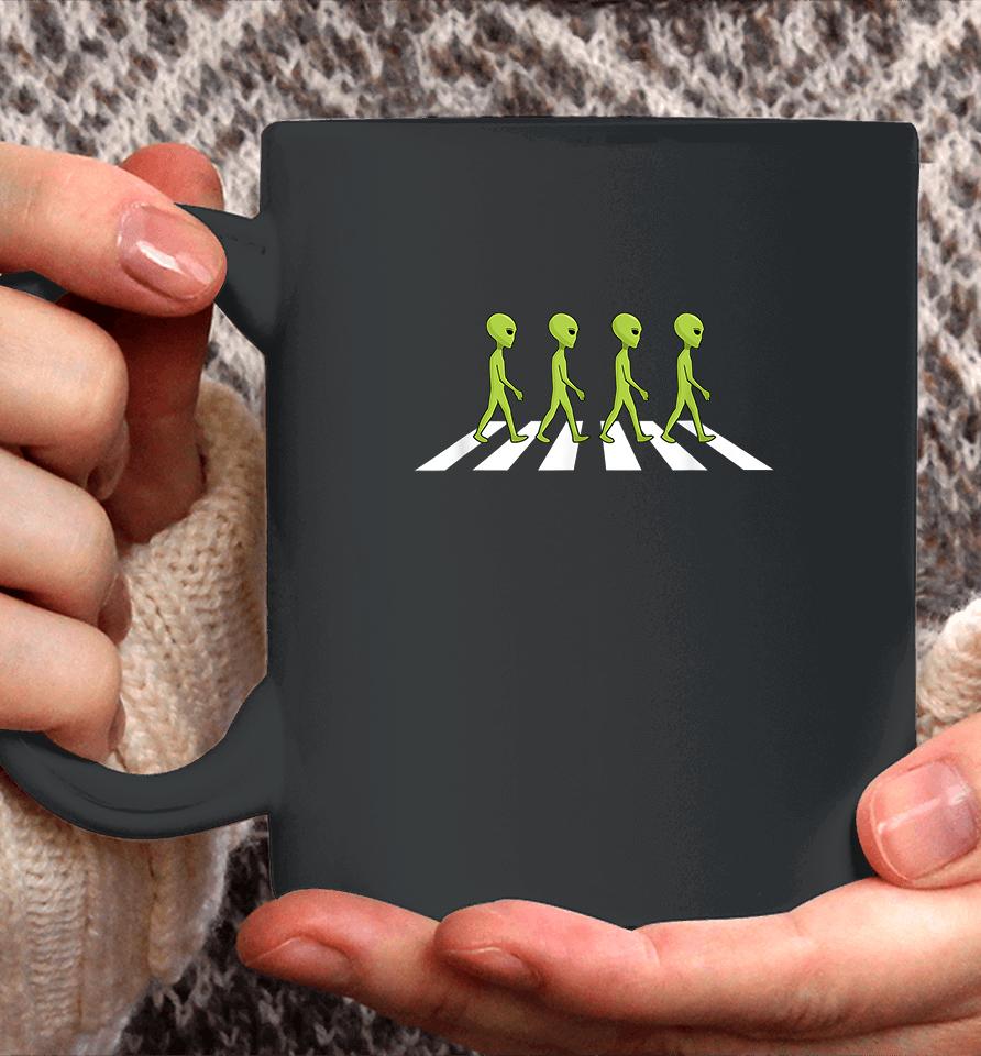 Aliens Crossing And Walking Across Road Funny Coffee Mug