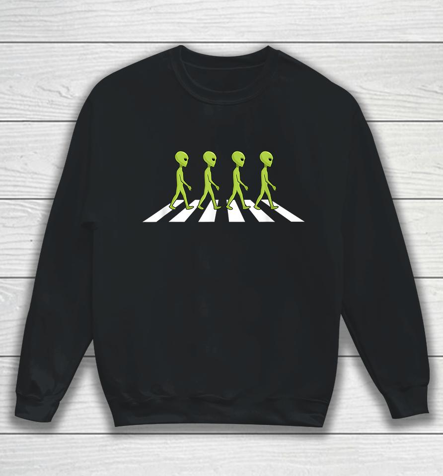 Aliens Crossing And Walking Across Road Funny Sweatshirt