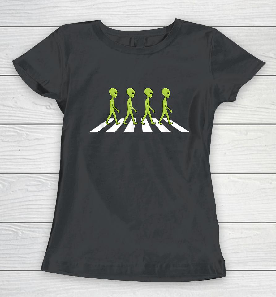 Aliens Crossing And Walking Across Road Funny Women T-Shirt