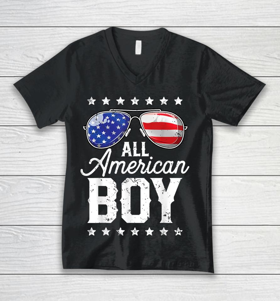 All American Boy 4Th Of July Boys Kids Sunglasses Family Unisex V-Neck T-Shirt