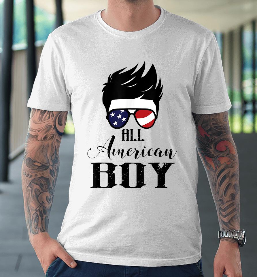 All American Boy 4Th Of July Boys Kids Sunglasses Usa Flag Premium T-Shirt