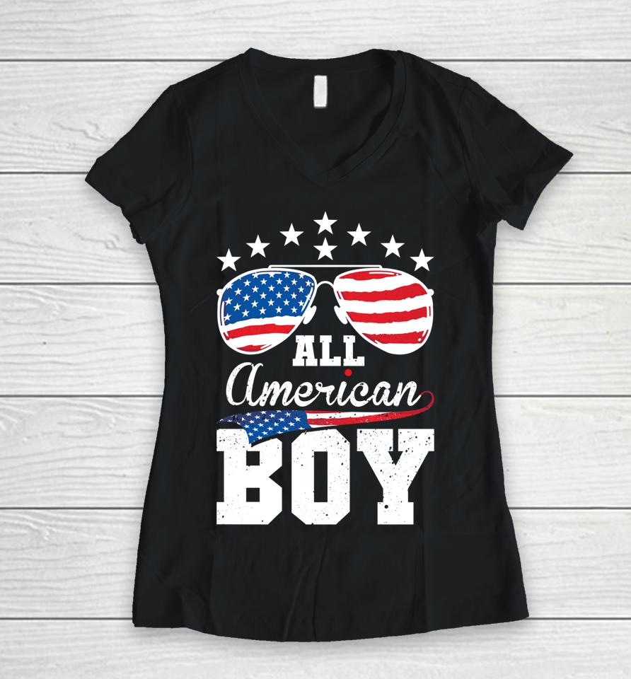All American Boy 4Th Of July Matching Family Women V-Neck T-Shirt