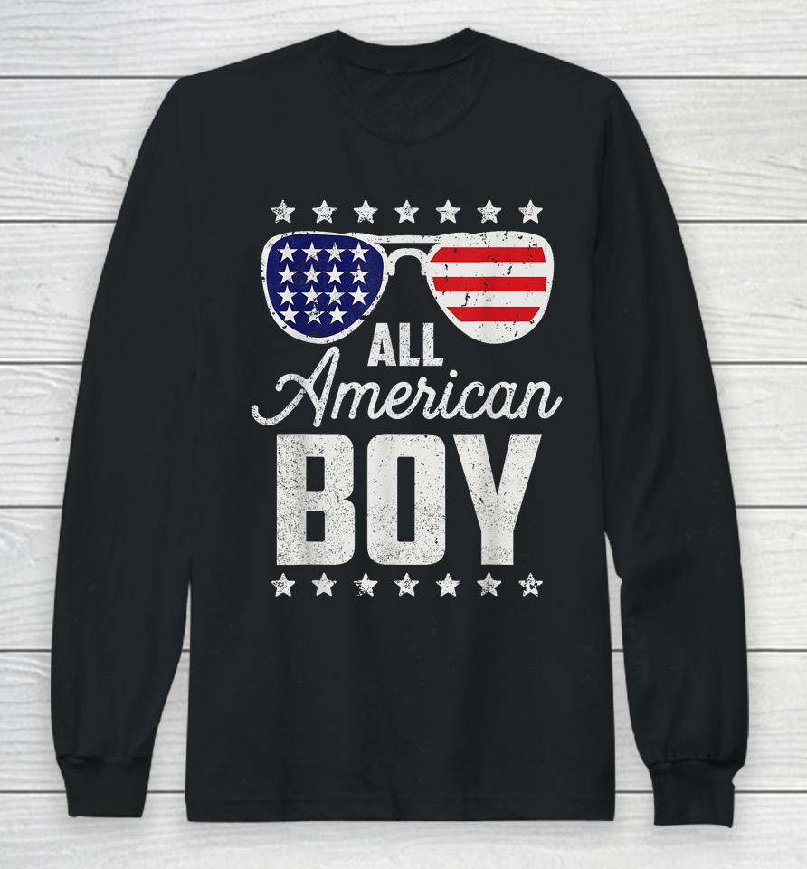 All American Boy 4Th Of July Sunglasses Usa Flag Long Sleeve T-Shirt