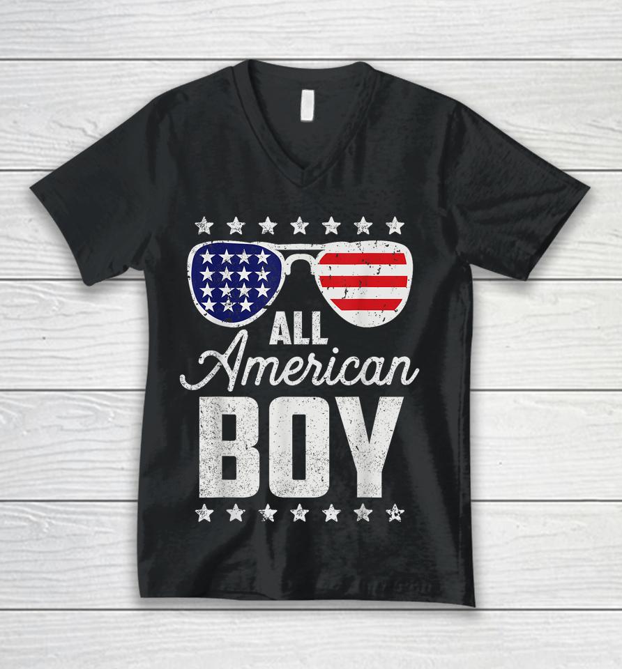All American Boy 4Th Of July Sunglasses Usa Flag Unisex V-Neck T-Shirt