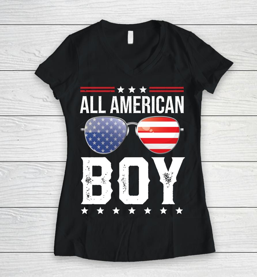 All American Boy Matching Family Fourth 4Th Of July American Women V-Neck T-Shirt