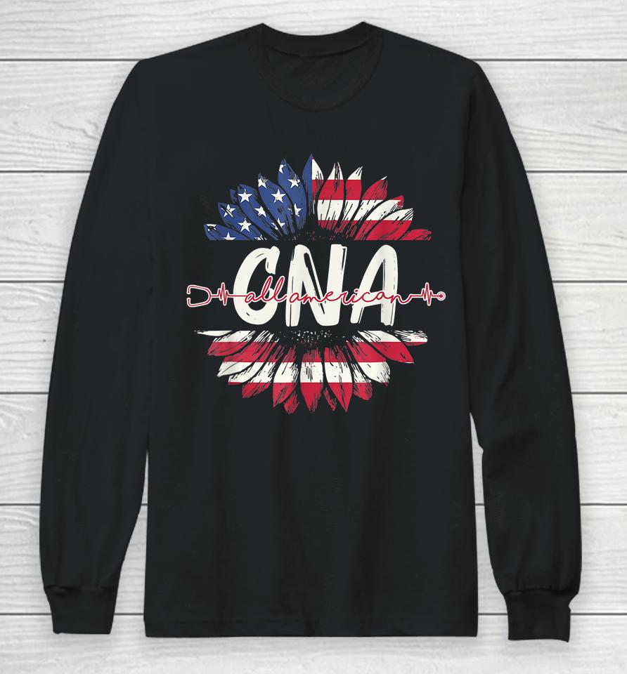 All American Cna Life American Flag Sunflower 4Th Of July Long Sleeve T-Shirt