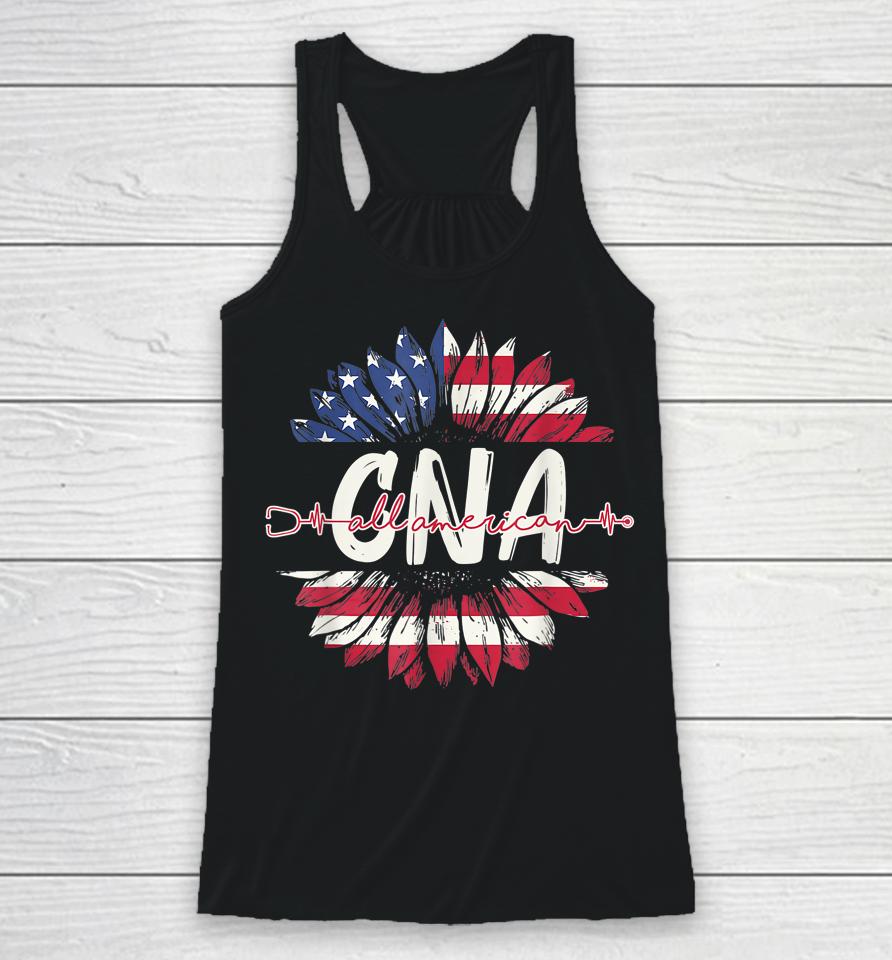 All American Cna Life American Flag Sunflower 4Th Of July Racerback Tank