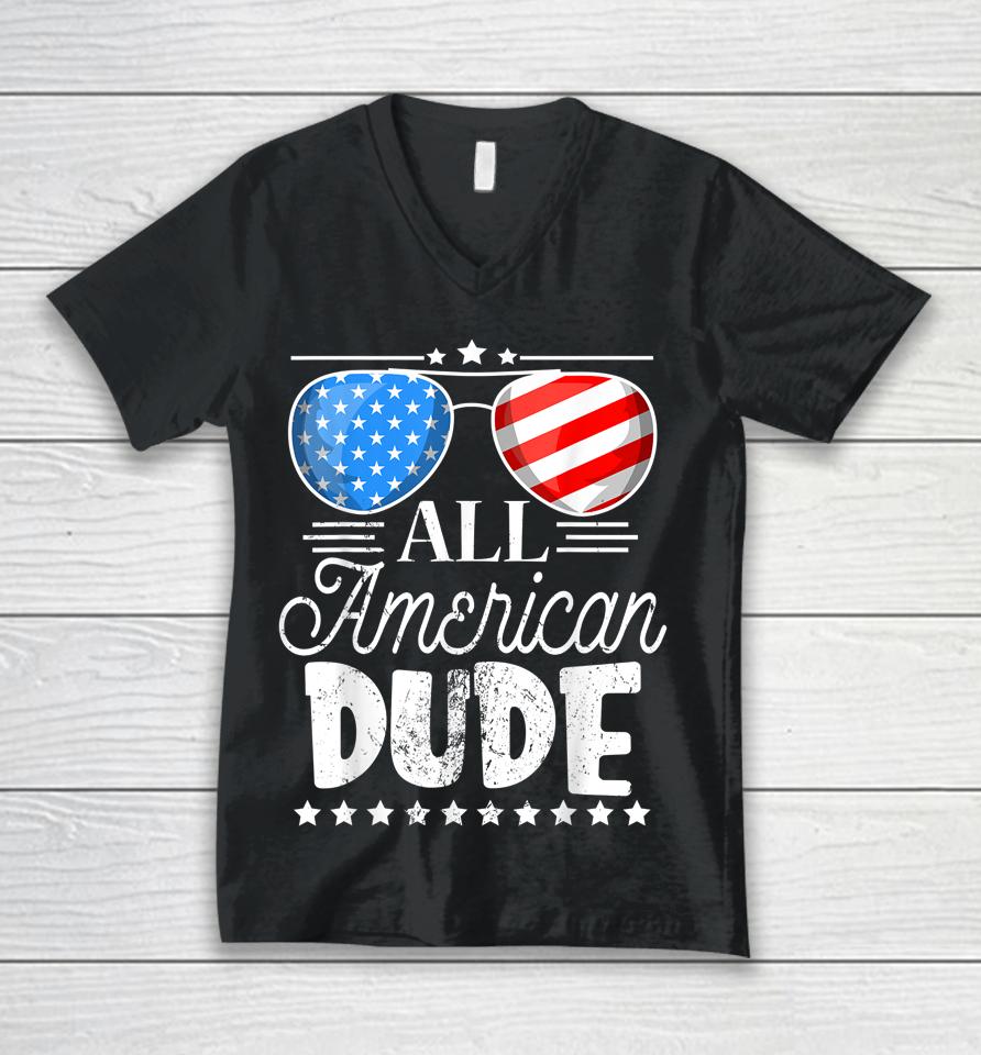 All American Dude 4Th Of July Boys Kids Sunglasses Family Unisex V-Neck T-Shirt