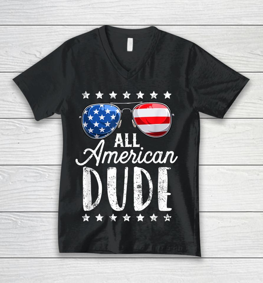 All American Dude 4Th Of July Boys Kids Sunglasses Family Unisex V-Neck T-Shirt