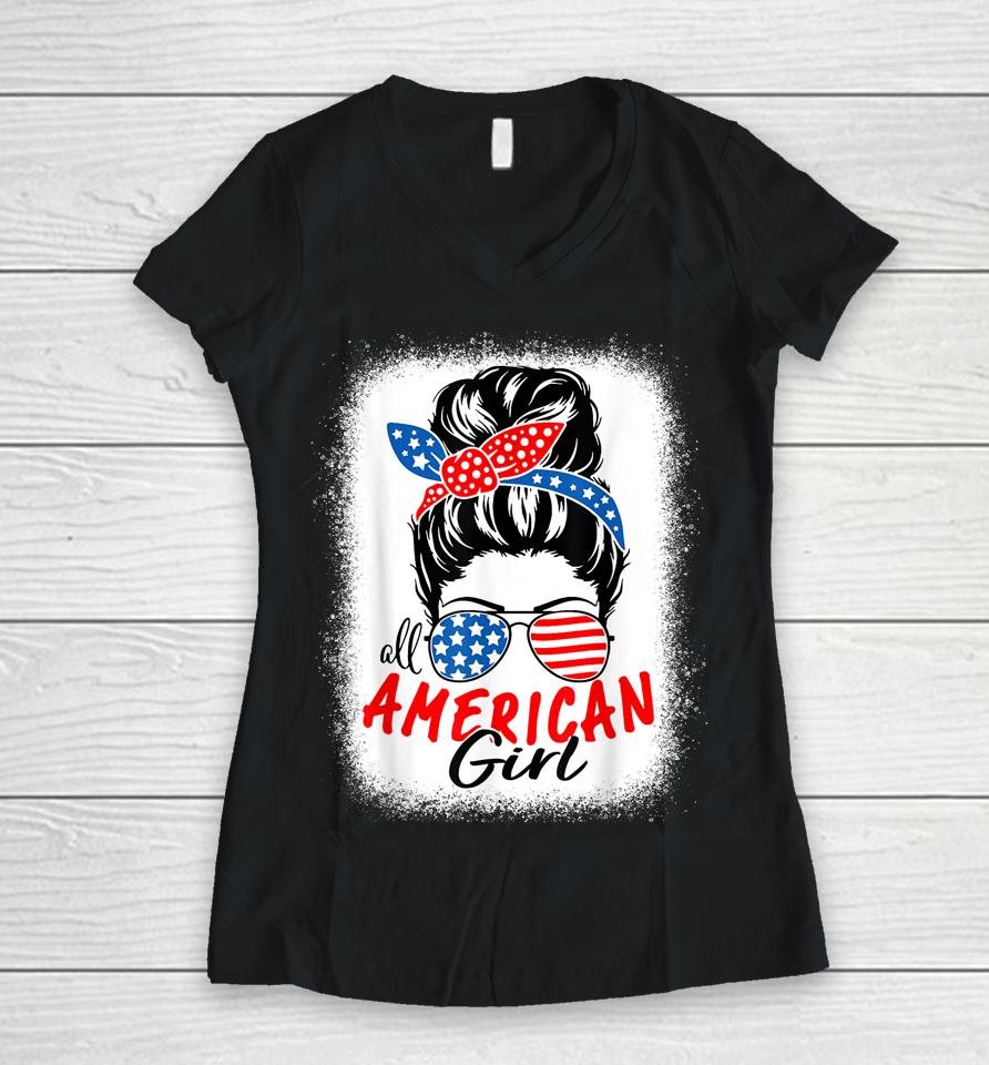 All American Girl 4Th Of July American Women V-Neck T-Shirt
