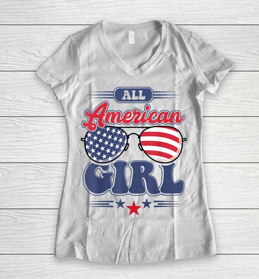 All American Girl 4Th Of July Family Matching Women V-Neck T-Shirt