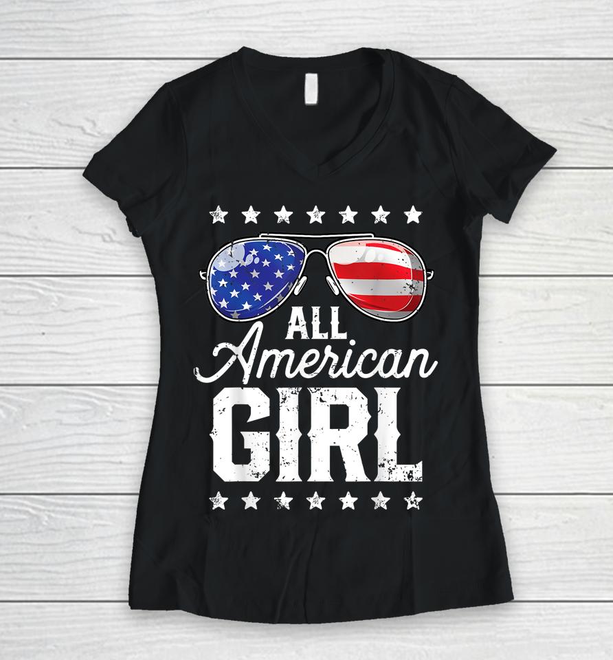 All American Girl 4Th Of July Family Matching Sunglasses Women V-Neck T-Shirt
