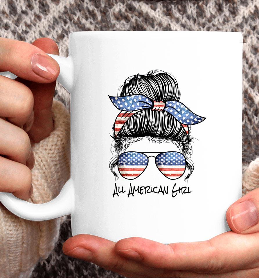 All American Girl Messy Bun American Flag 4Th Of July Coffee Mug