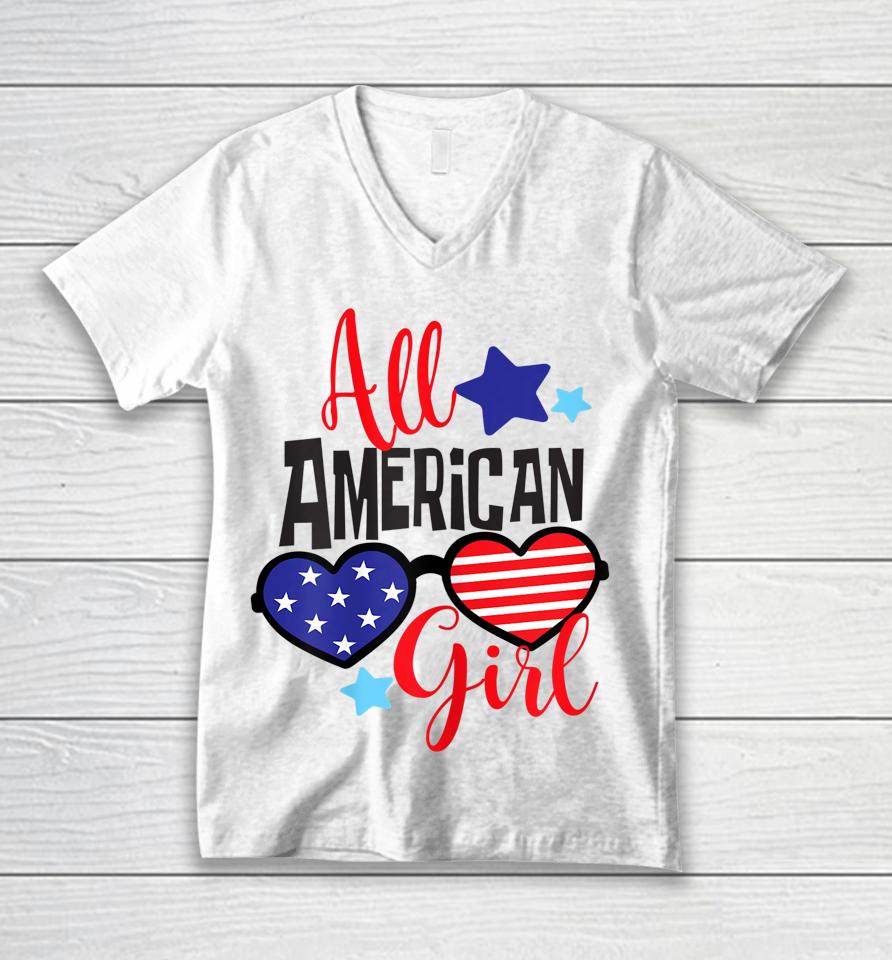 All American Girl Patriotic July 4Th Unisex V-Neck T-Shirt