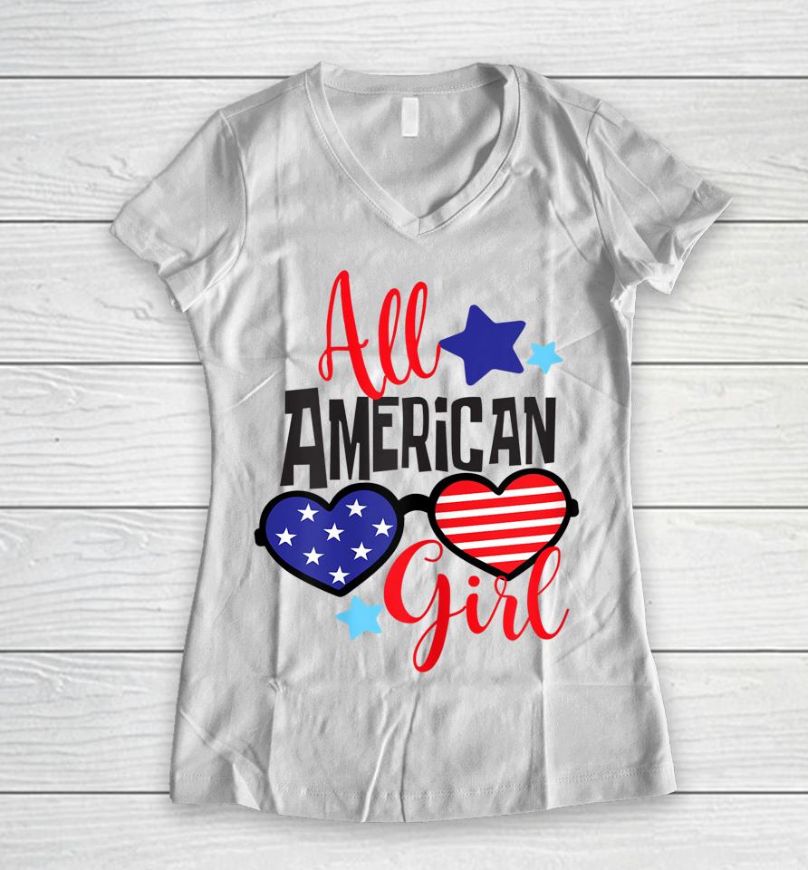 All American Girl Patriotic July 4Th Women V-Neck T-Shirt