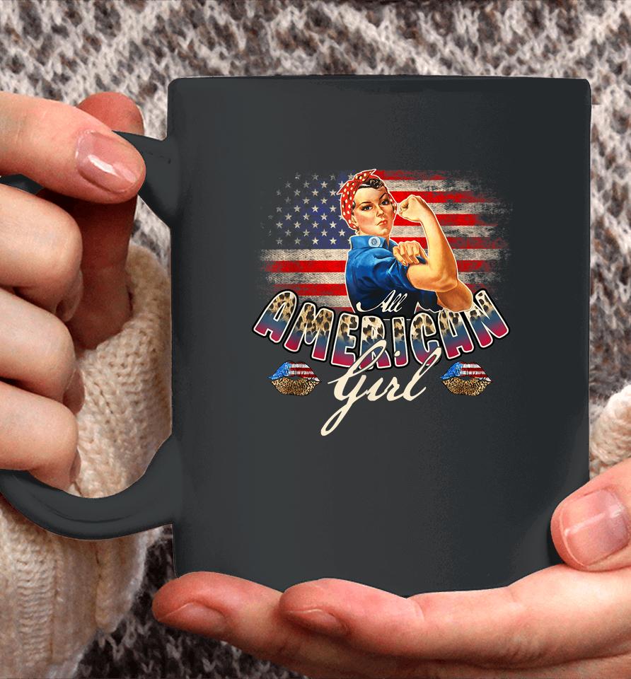 All American Girls 4Th Of July Rosie Riveter Leopard Flag Coffee Mug