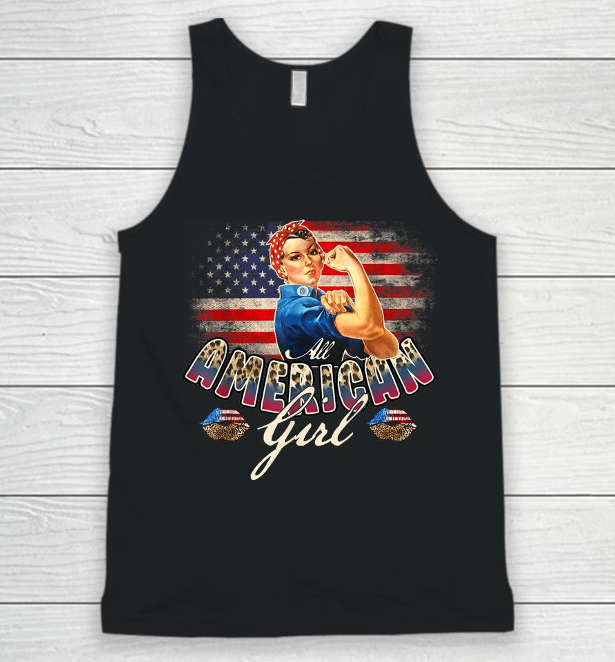 All American Girls 4Th Of July Rosie Riveter Leopard Flag Unisex Tank Top
