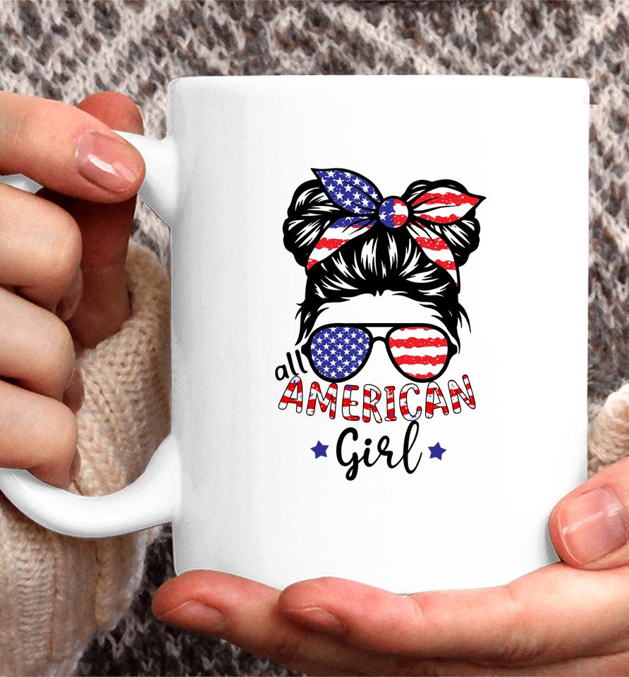All American Girls 4Th Of July Shirt Daughter Messy Bun Usa Coffee Mug