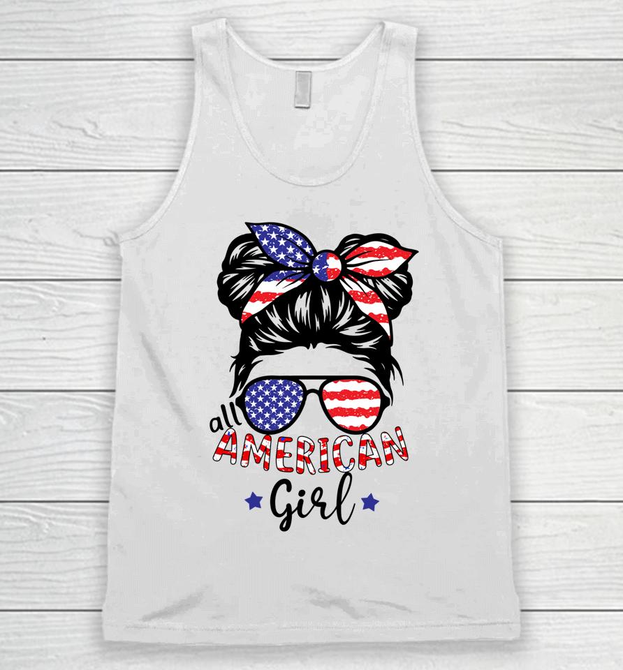 All American Girls 4Th Of July Shirt Daughter Messy Bun Usa Unisex Tank Top