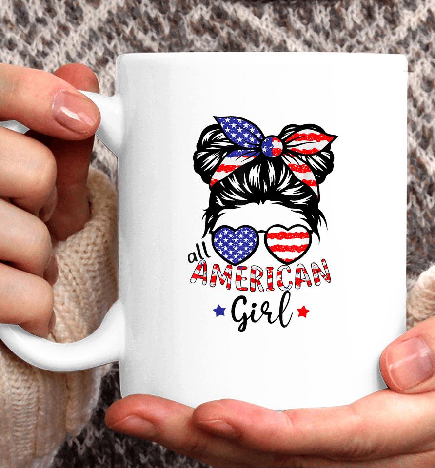 All American Girls 4Th Of July Shirt Messy Bun Girl Coffee Mug
