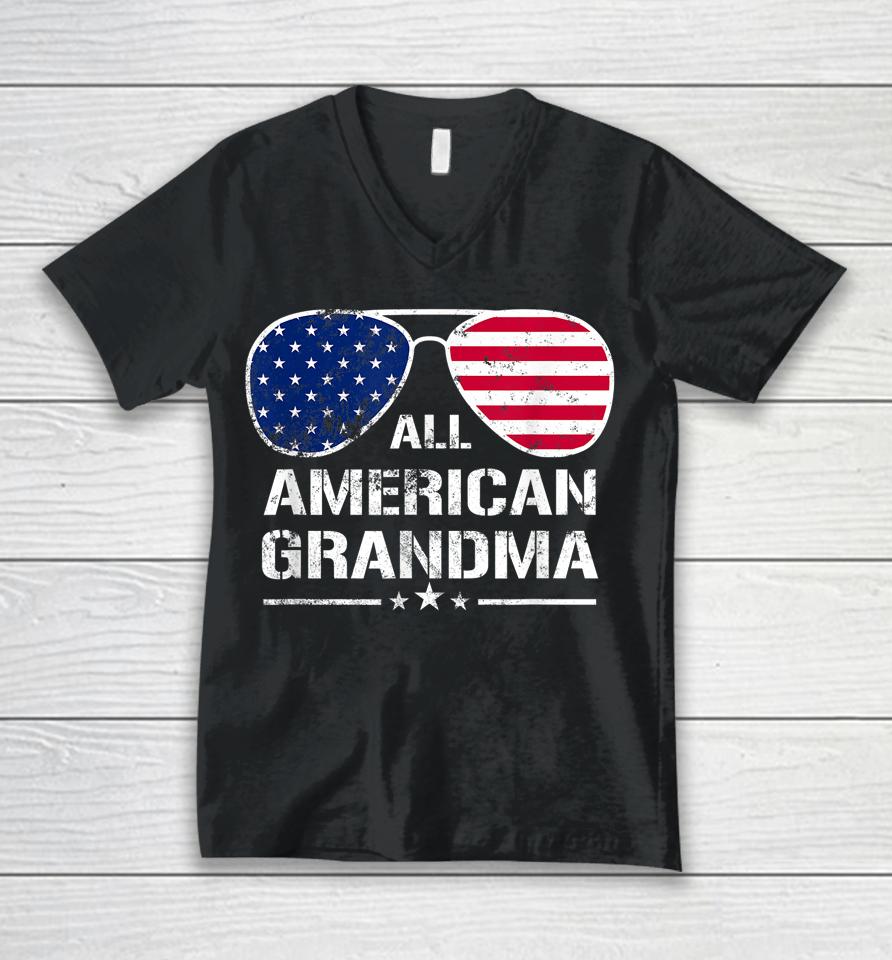 All American Grandma American Flag Patriotic 4Th Of July Unisex V-Neck T-Shirt