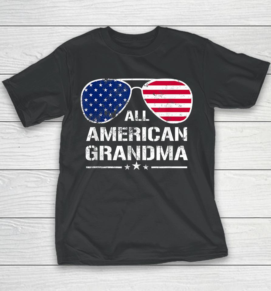 All American Grandma American Flag Patriotic 4Th Of July Youth T-Shirt