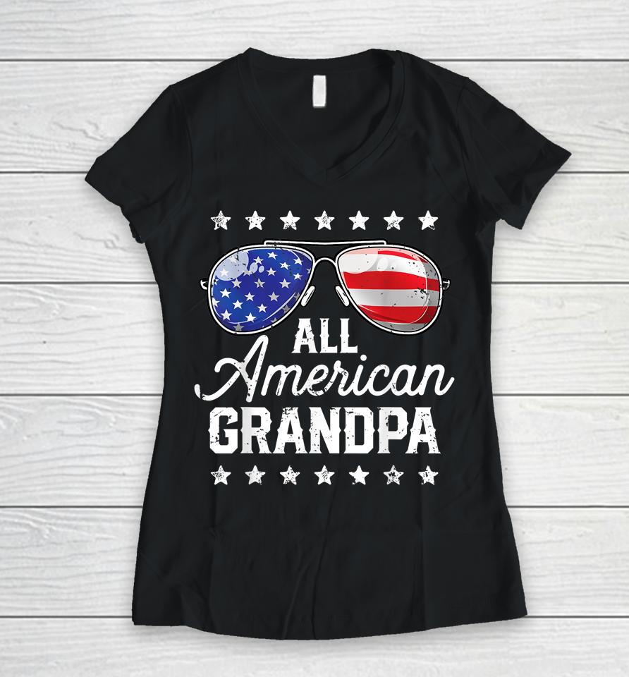 All American Grandpa 4Th Of July Family Matching Sunglasses Women V-Neck T-Shirt