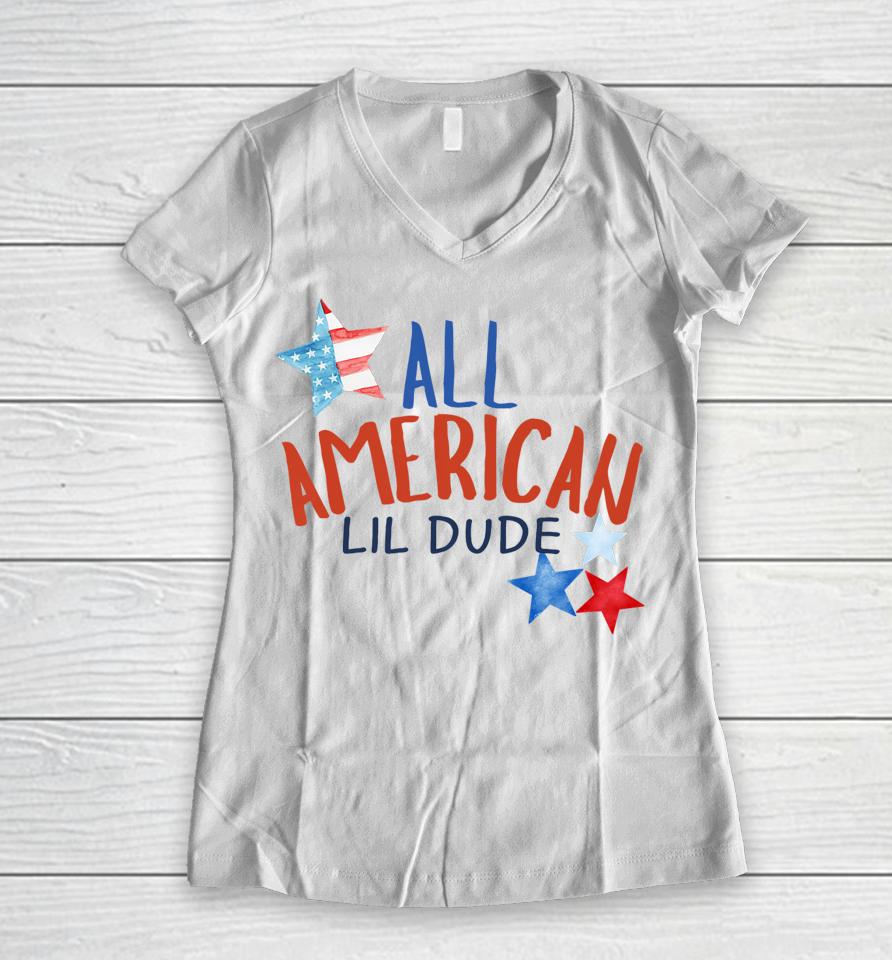 All American Lil Dude 4Th Of July Women V-Neck T-Shirt