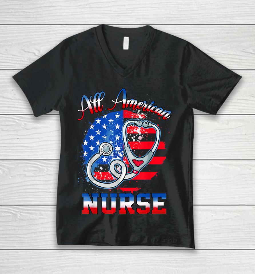 All American Neurse Celebrate 4Th Of July Unisex V-Neck T-Shirt