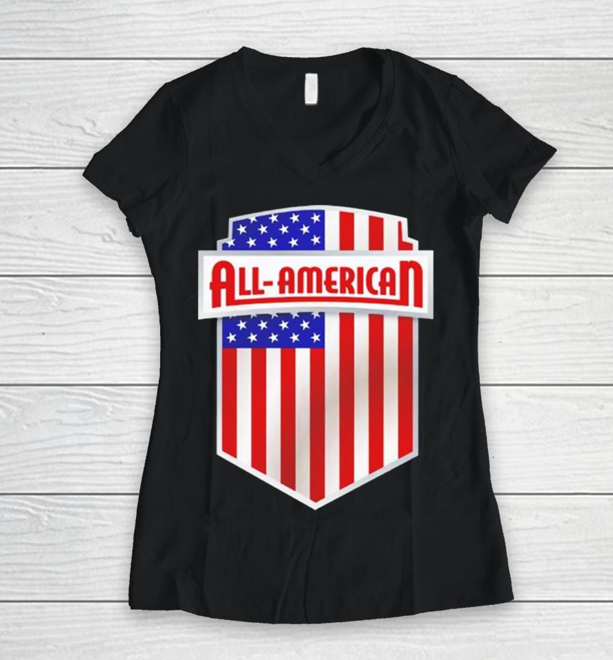 All American Usa Flag Women V-Neck T-Shirt