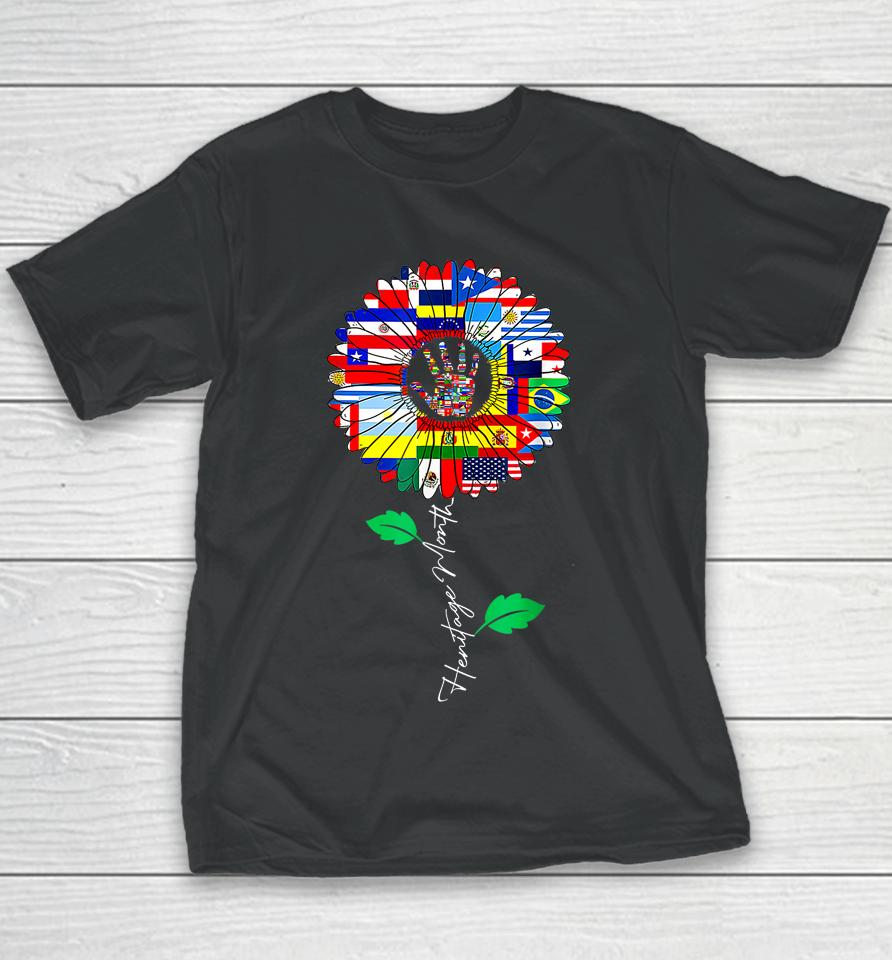 All Countries Flags Sunflower Hispanic Heritage Month Latino Youth T-Shirt