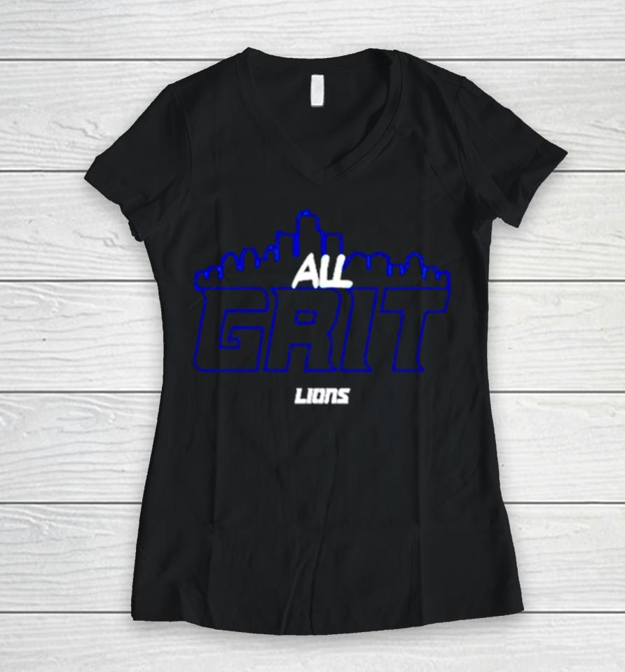 All Grit Detroit Lions Skyline Women V-Neck T-Shirt