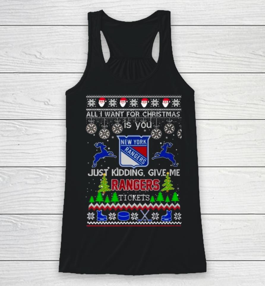 All I Want For Christmas Is You New York Rangers Ice Hockey Ugly Christmas 2023 Racerback Tank