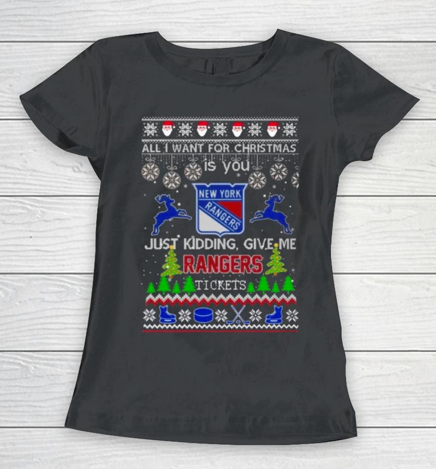 All I Want For Christmas Is You New York Rangers Ice Hockey Ugly Christmas 2023 Women T-Shirt