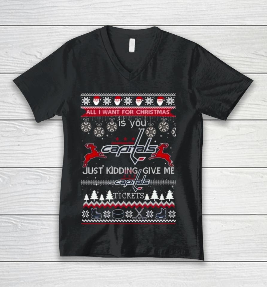 All I Want For Christmas Is You Washington Capitals Ice Hockey Ugly Christmas 2023 Unisex V-Neck T-Shirt