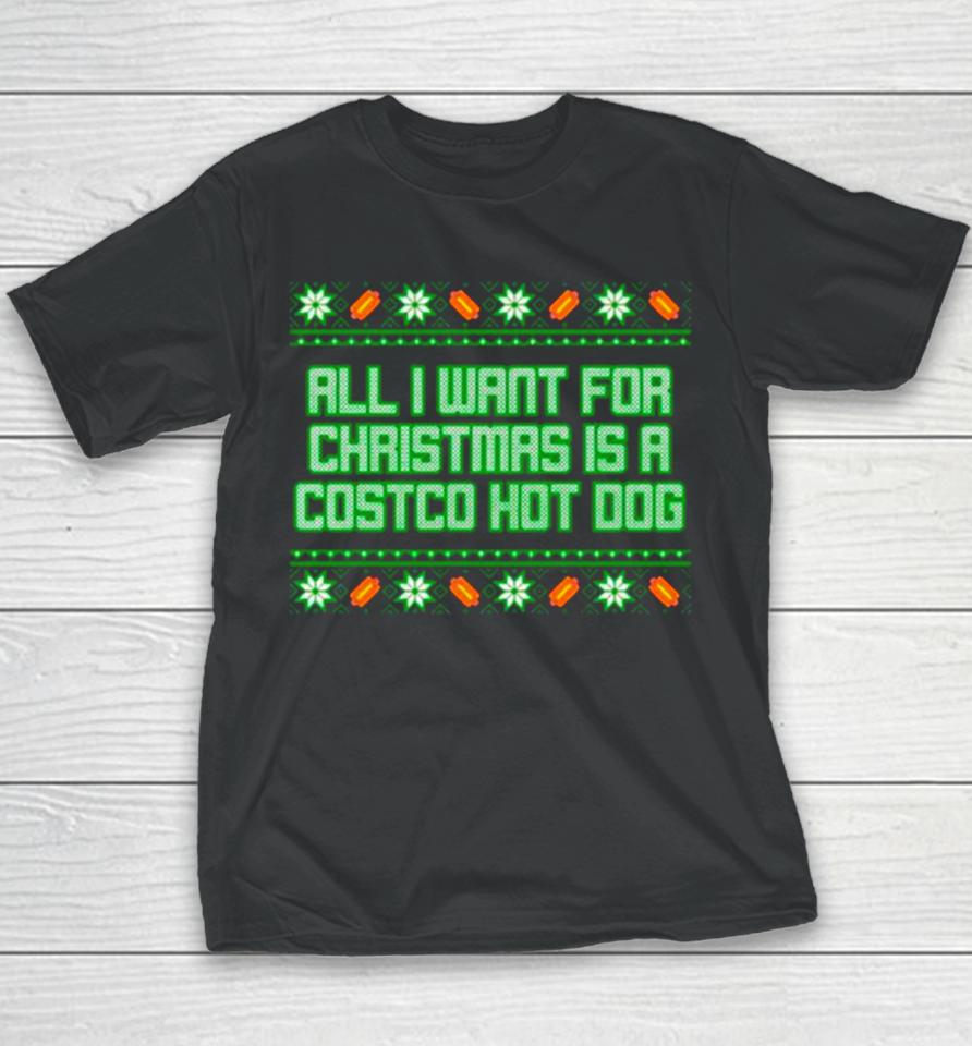 All I Want For Is A Costco Hot Dog Ugly Christmas Youth T-Shirt