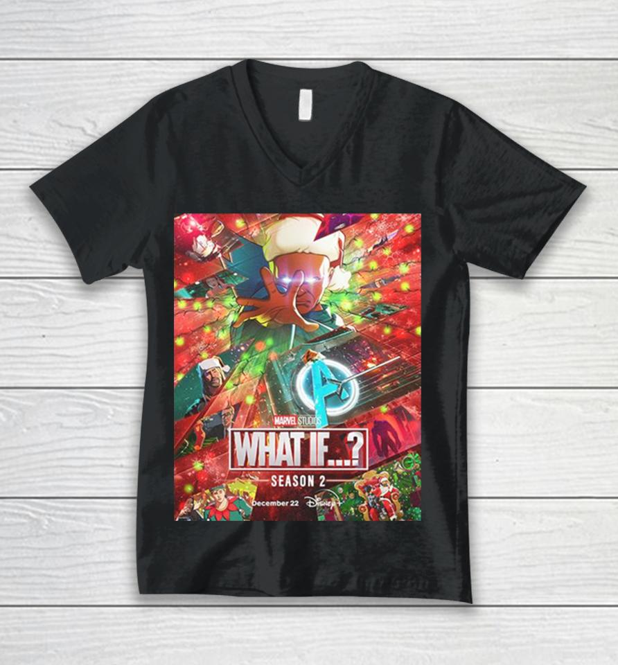 All New Episodes Of Marvel Studios What If Are Coming To Disney Plus On December 12 Holiday Poster Gift Unisex V-Neck T-Shirt