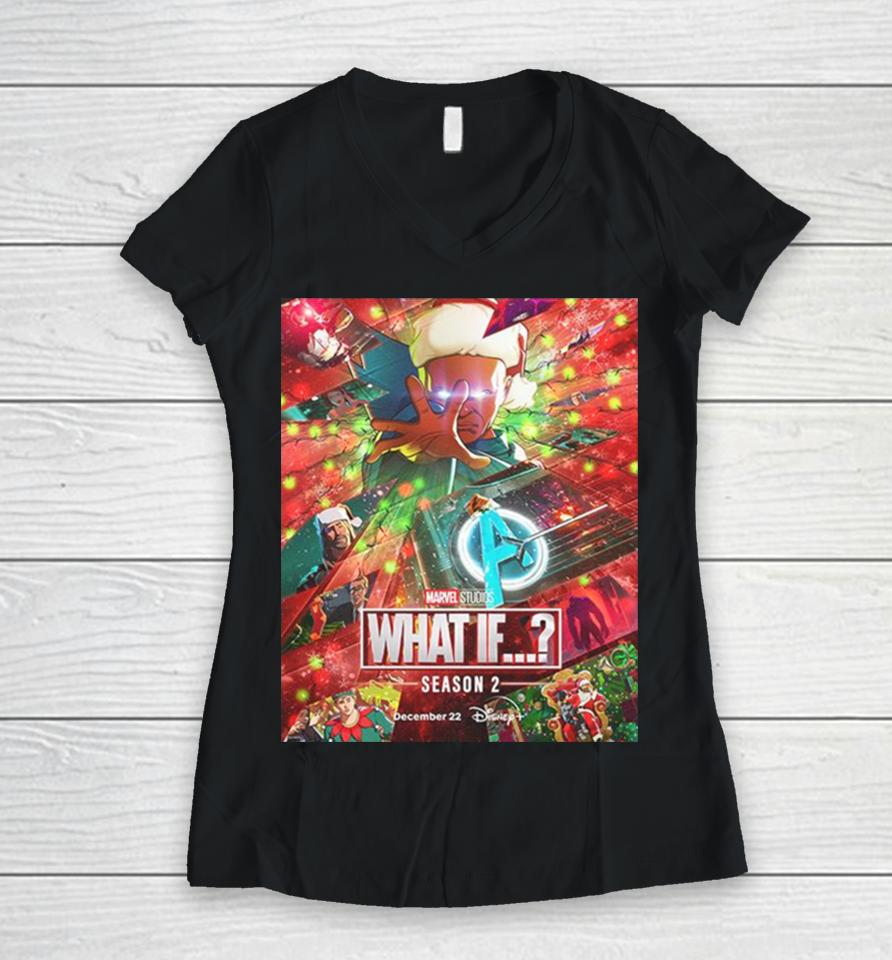 All New Episodes Of Marvel Studios What If Are Coming To Disney Plus On December 12 Holiday Poster Gift Women V-Neck T-Shirt
